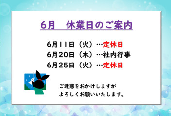 〇6月お休みのご案内〇